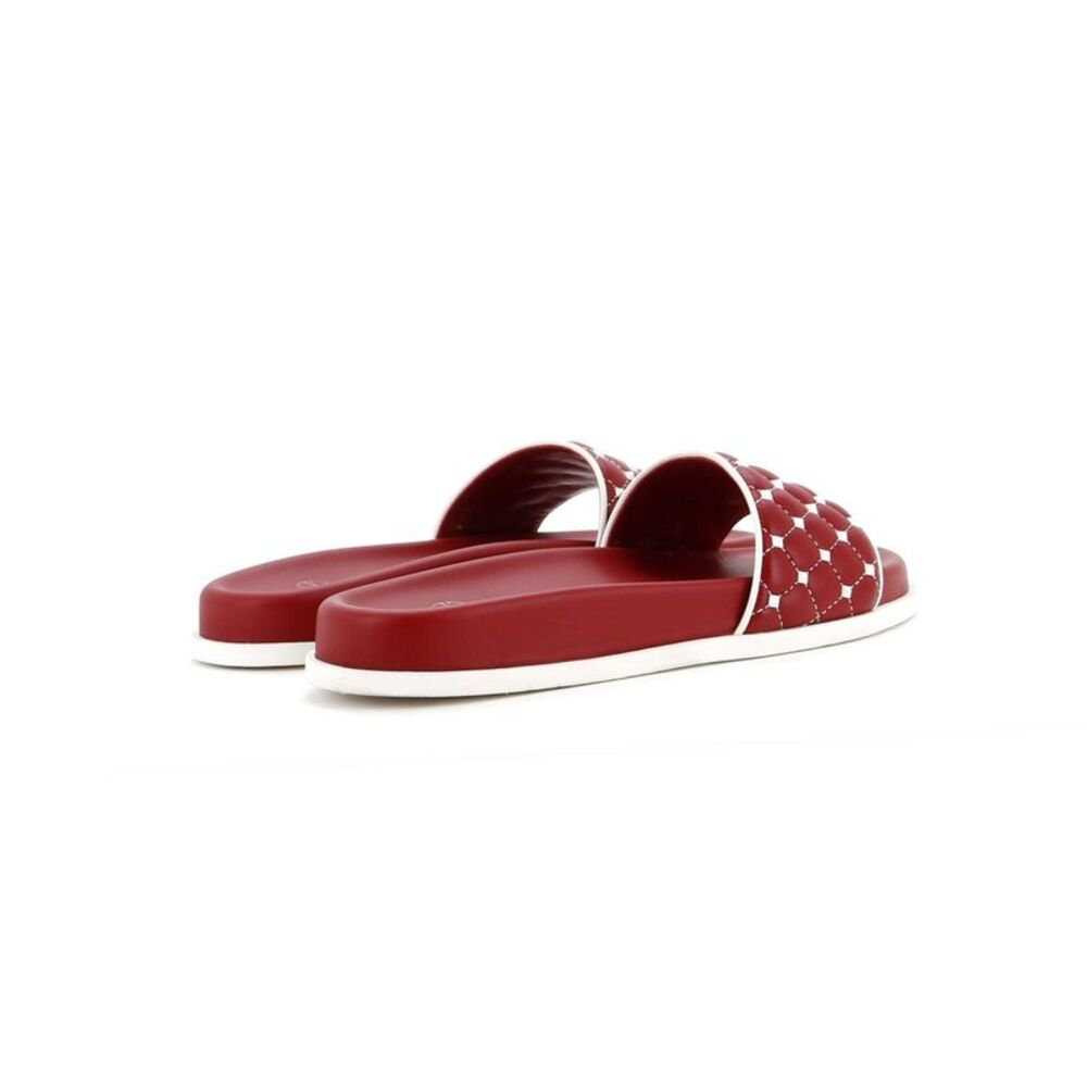 Valentino Garavani Women's Rockstud Slide Flat Sandals Leather Red, White - Picture 3 of 6